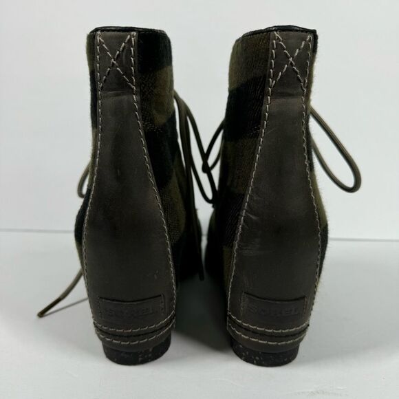 Sorel Wedge Ankle Buffalo Check Plaid PDX Boots Green Black Booties Size 11 - Picture 7 of 12
